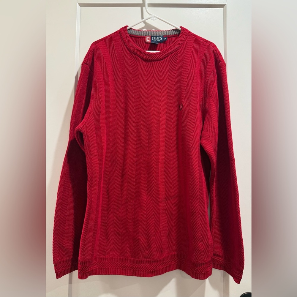 Chaps Men's Vibrant‎ Red Crewneck 100% Cotton Sweater Size L